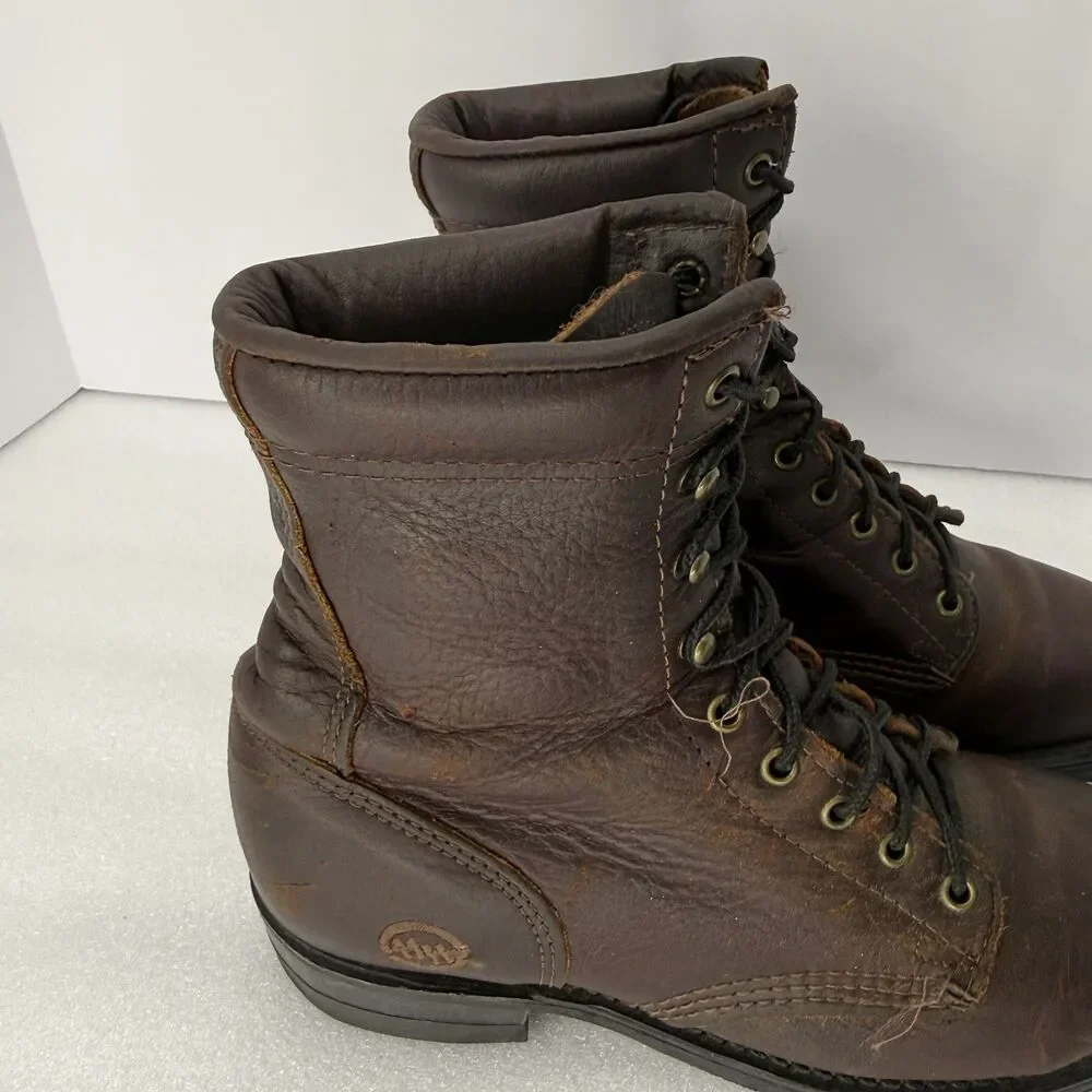Double H Boots Men 7 Brown Leather Lacer Western Work USA Made Oil Resistant
